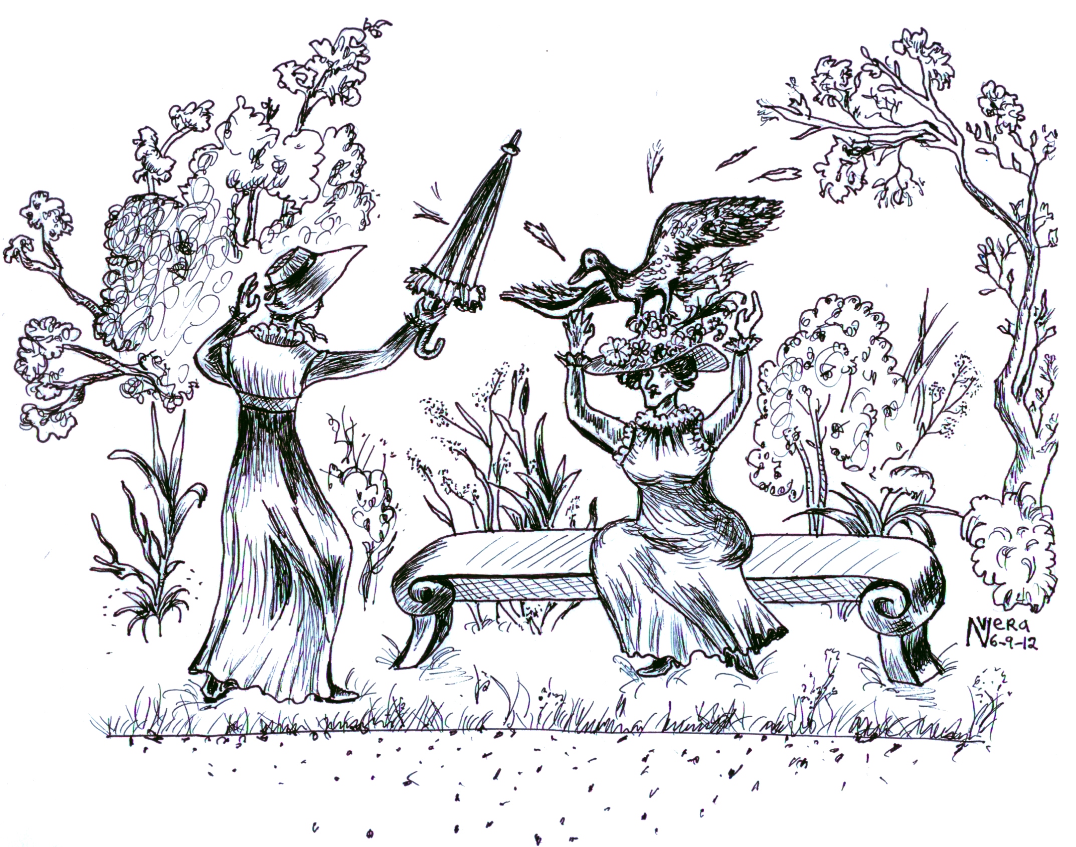 "Use the parasol, stupid girl!” shrieked Lady Catherine. --illustration from Pride and Platypus "Use the parasol, stupid girl!” shrieked Lady Catherine. --illustration from Pride and Platypus
